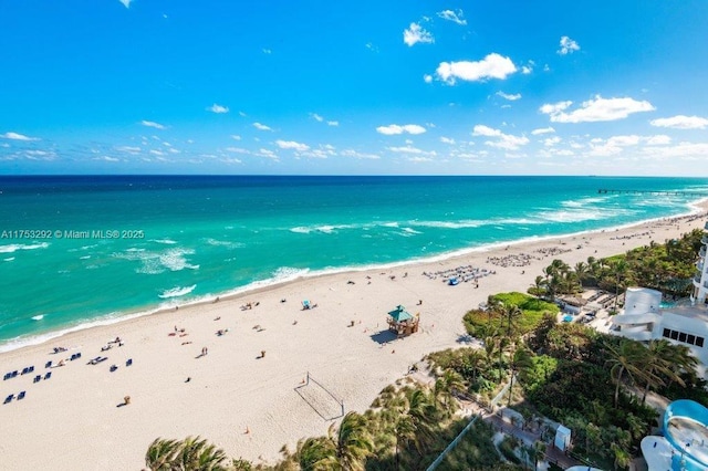 property view of water featuring a beach view