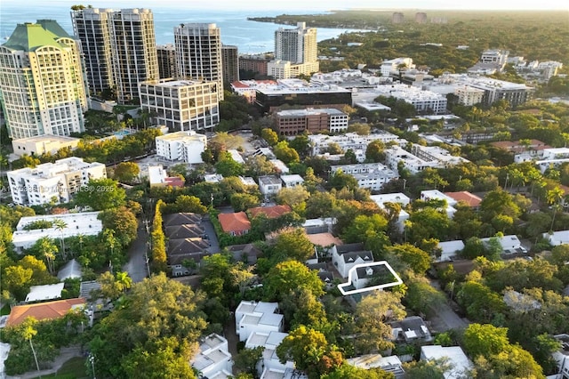 aerial view featuring a water view and a city view