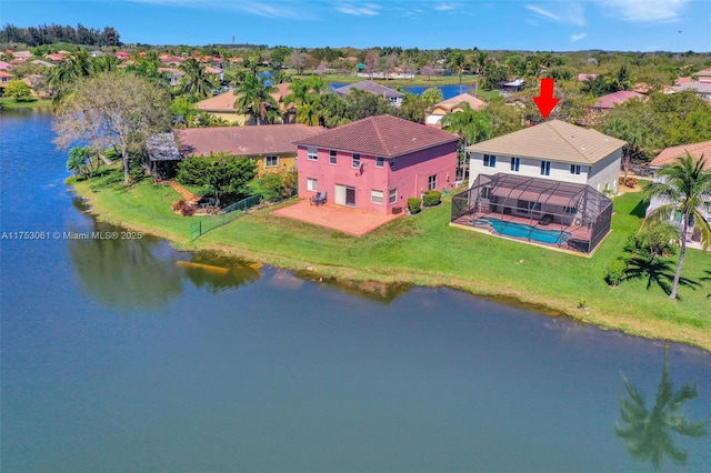 aerial view with a water view