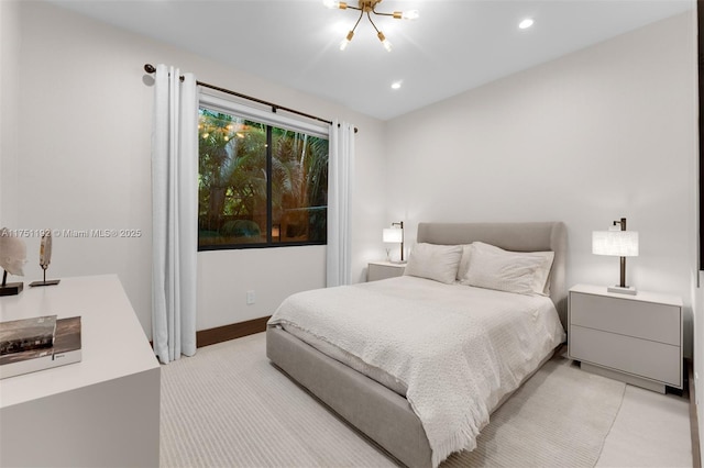 bedroom featuring recessed lighting and baseboards