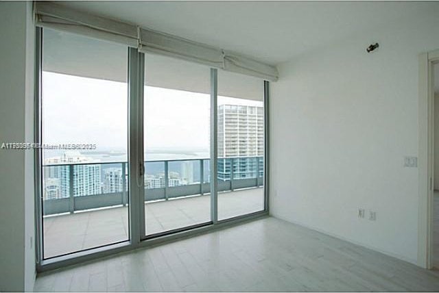 spare room featuring floor to ceiling windows and wood finished floors