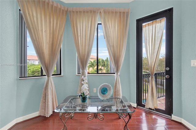 dining area with a healthy amount of sunlight, baseboards, and wood finished floors