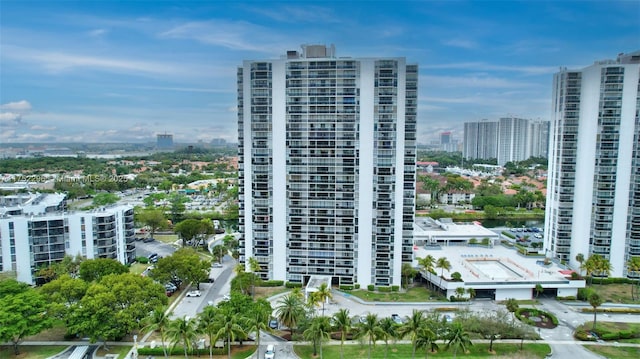 view of building exterior with a city view