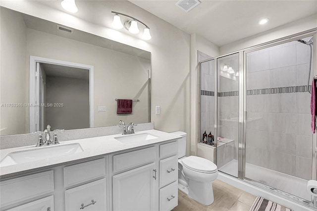 full bathroom with a stall shower, visible vents, and a sink