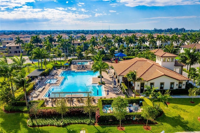 drone / aerial view with a residential view