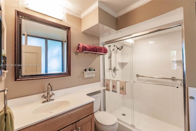 1698 S Ocean Ln Unit 171, Fort Lauderdale, FL 33316 - bathroom with crown molding, vanity, a shower stall, and toilet
