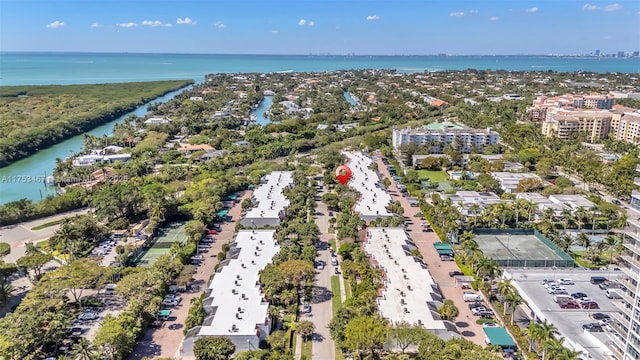 aerial view with a water view