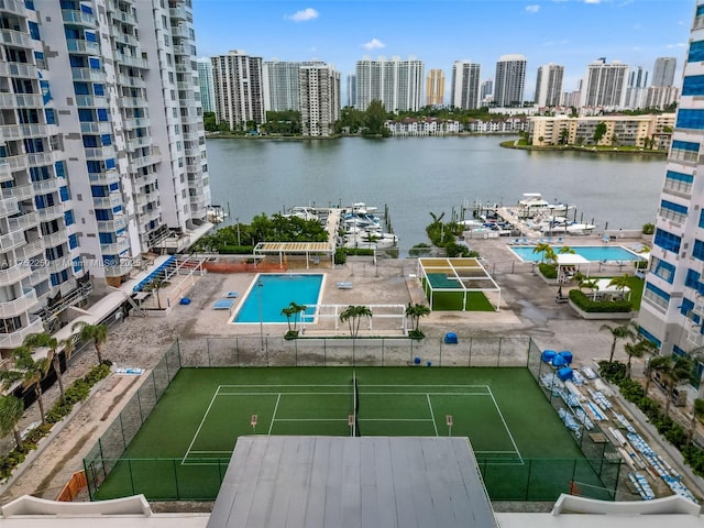 bird's eye view with a view of city and a water view