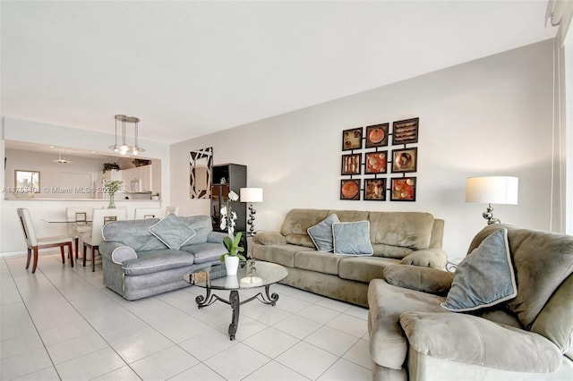 living room with light tile patterned floors