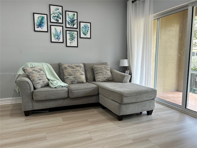 living area with light wood-type flooring