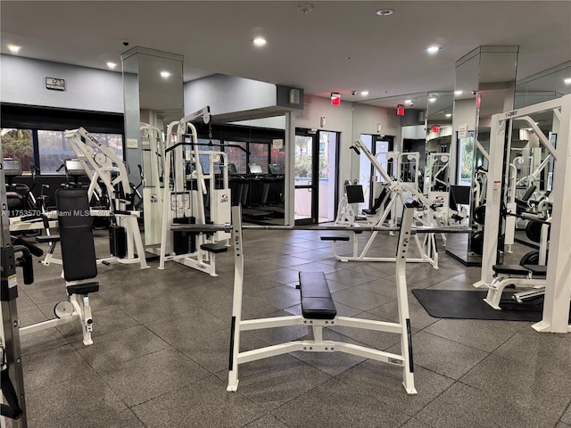 workout area with recessed lighting