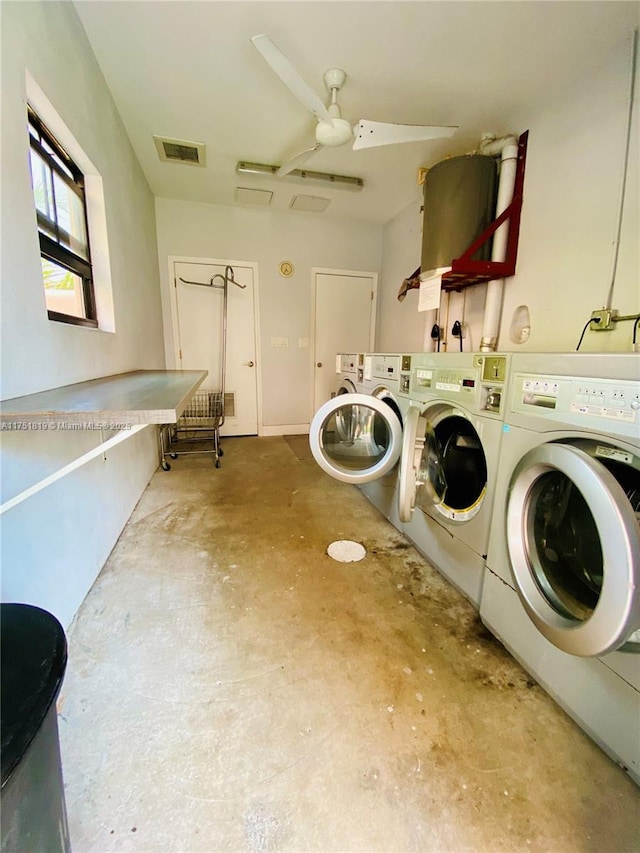 200 Azure Way, Miami Springs, FL 33166 - shared laundry area with washer and clothes dryer, visible vents, and a ceiling fan