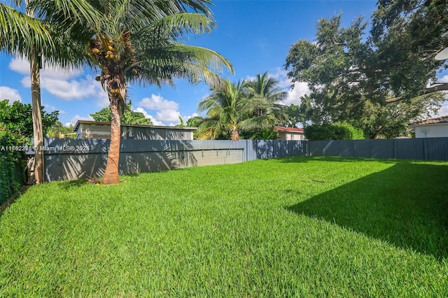 view of yard with a fenced backyard