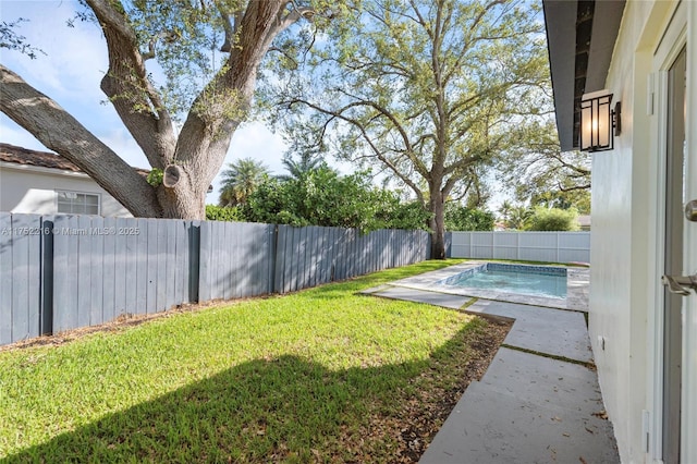 view of yard featuring a fenced backyard and a fenced in pool