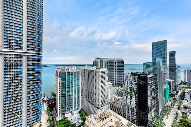 property's view of city featuring a water view