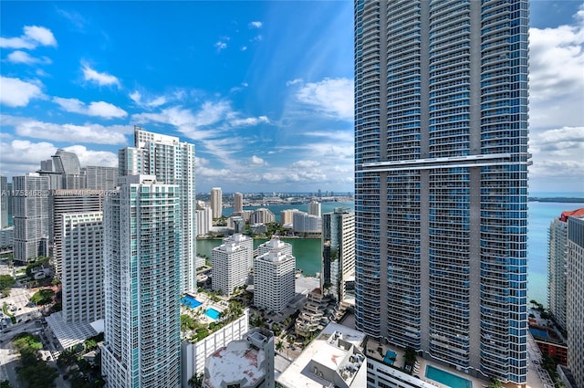 view of city with a water view