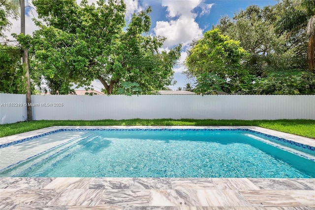 view of swimming pool with a fenced in pool and a fenced backyard