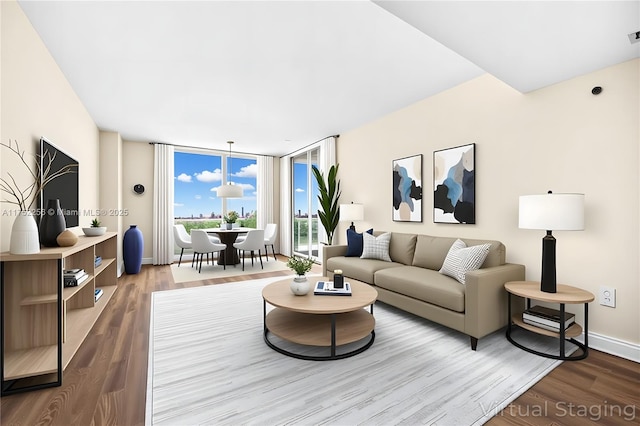 2681 N Flamingo Rd Unit 1103S, Sunrise, FL 33323 - living area featuring wood finished floors and a wall of windows