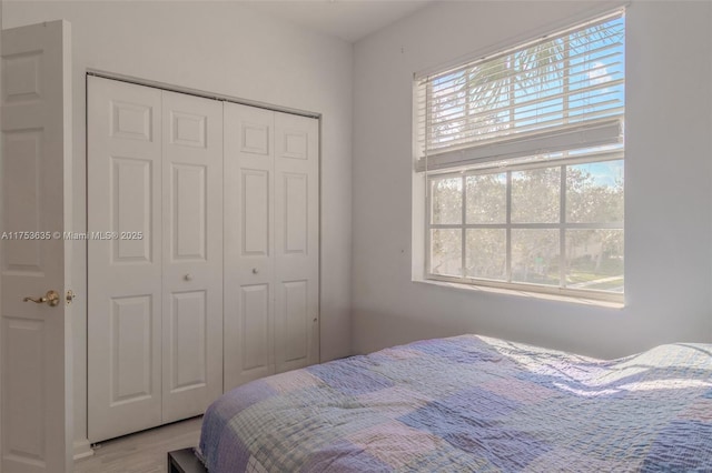 bedroom with a closet and wood finished floors