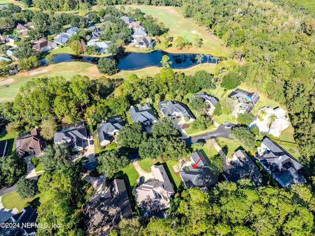 aerial view featuring a residential view and a water view