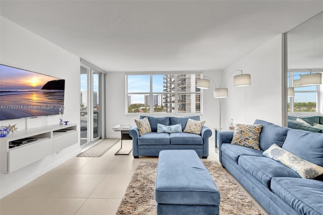 living room featuring tile patterned flooring