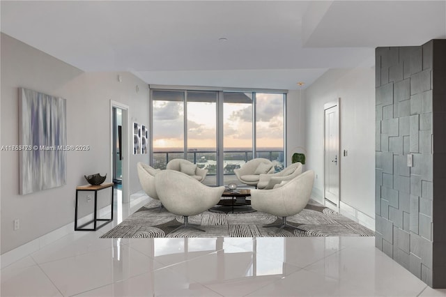 living room featuring tile patterned flooring