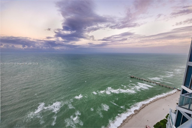 property view of water featuring a beach view