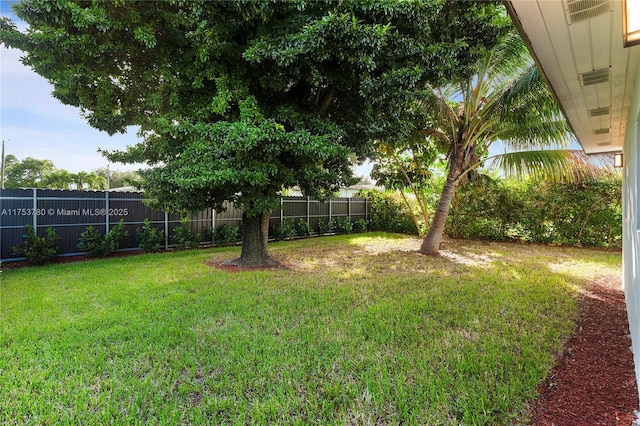 view of yard featuring a fenced backyard