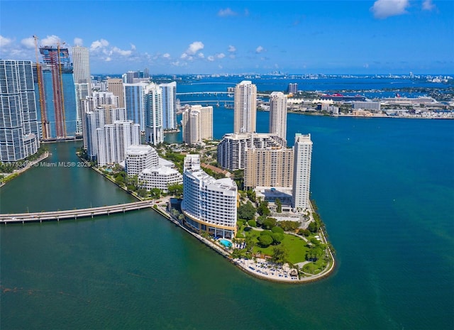 aerial view with a view of city and a water view