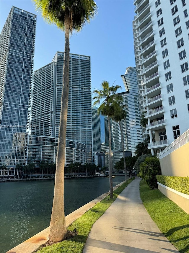 view of building exterior featuring a water view