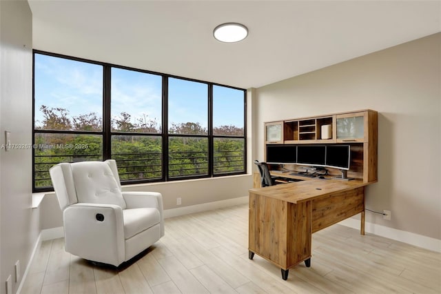 office with light wood-type flooring and baseboards