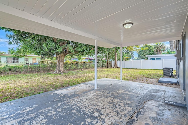 view of patio / terrace featuring a fenced backyard and central AC unit