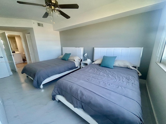 bedroom with visible vents and ceiling fan