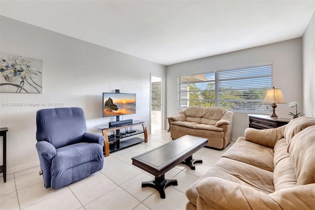 living area featuring light tile patterned floors