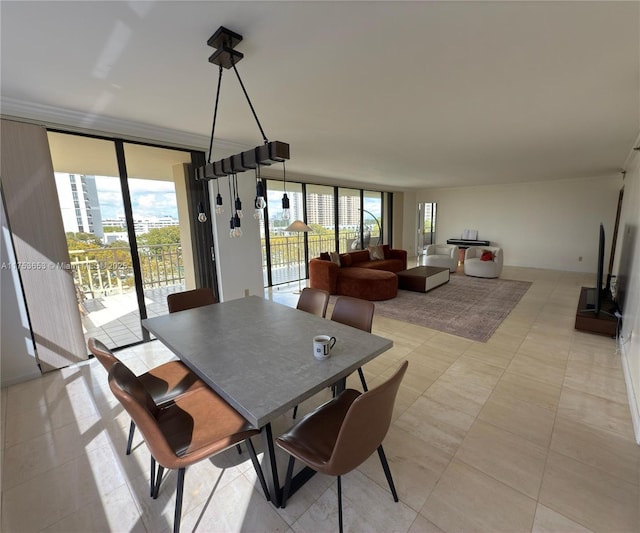 dining space featuring a healthy amount of sunlight, light tile patterned floors, and expansive windows