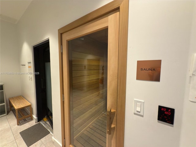 view of sauna with tile patterned floors