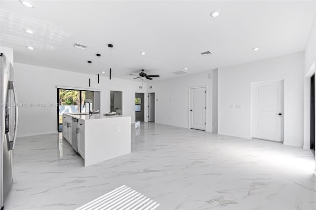 kitchen featuring open floor plan, appliances with stainless steel finishes, visible vents, and recessed lighting