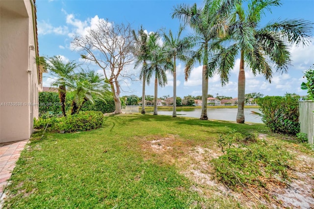 view of yard with a water view