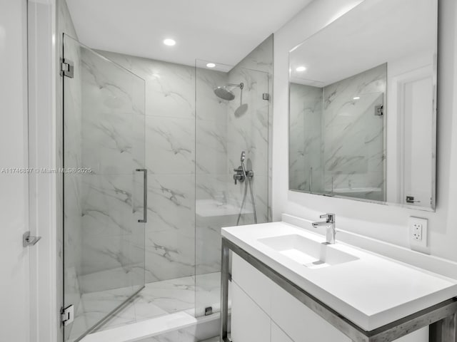 2000 Metropica Way Unit 1507, Sunrise, FL 33323 - full bath with a marble finish shower, vanity, and recessed lighting