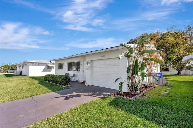 6820 NW 17th Ct, Margate, FL 33063 - ranch-style home with stucco siding, a front yard, central AC, and an attached garage