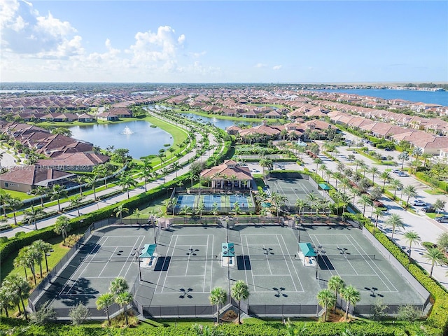 aerial view with a water view and a residential view