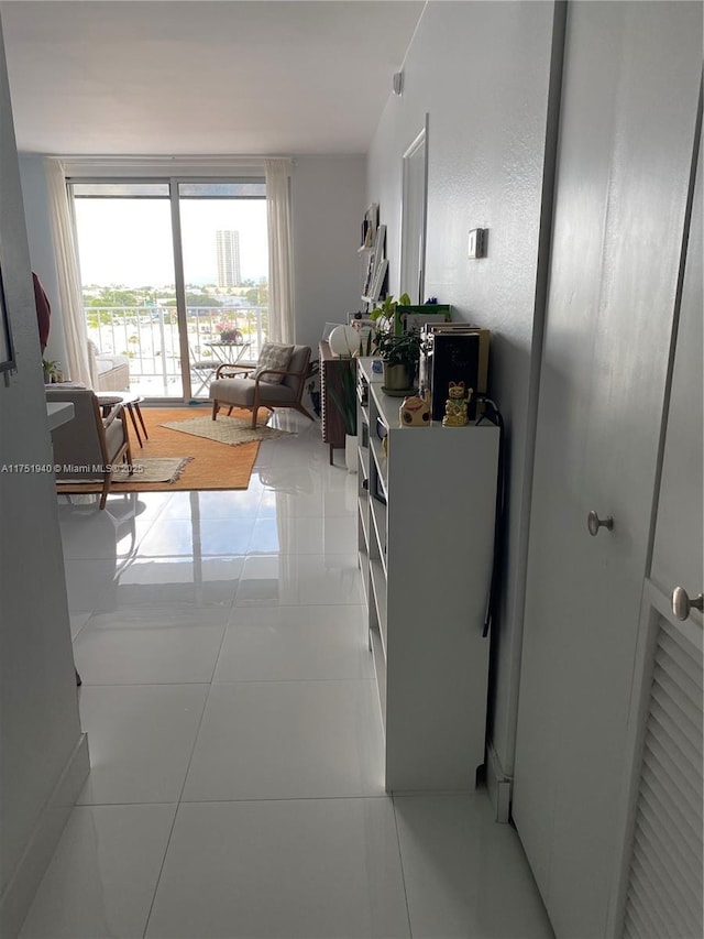 living room featuring tile patterned flooring