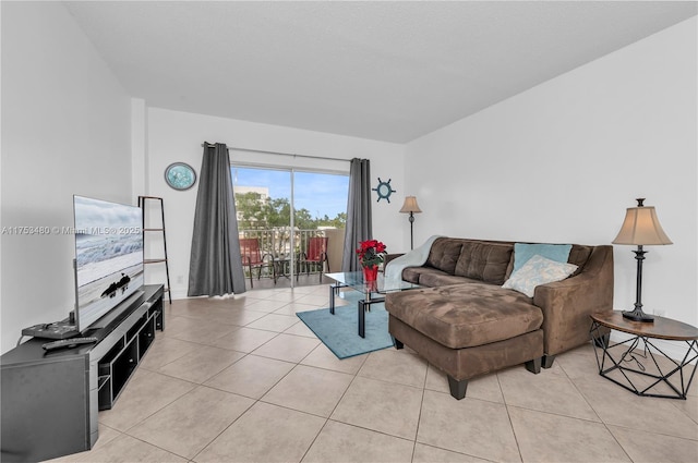 living area featuring light tile patterned flooring