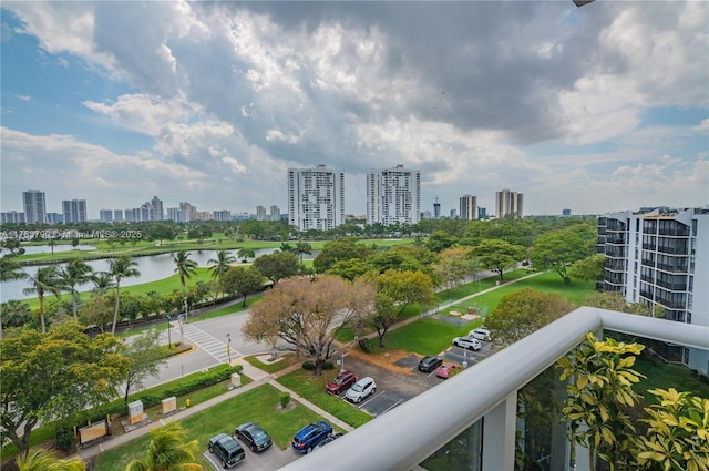 exterior space featuring a water view and a view of city