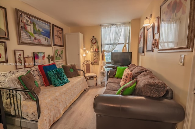 living room featuring light wood-style floors