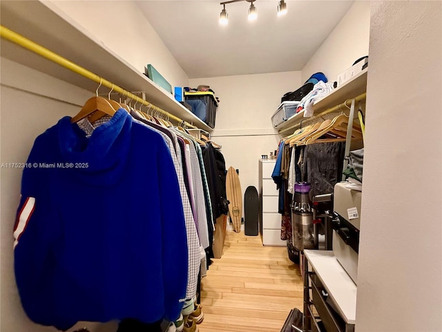 walk in closet with wood finished floors