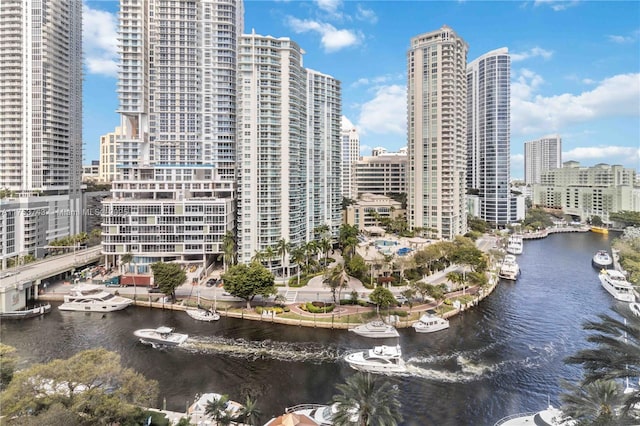 view of city with a water view