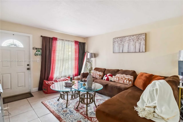 living room featuring light tile patterned floors