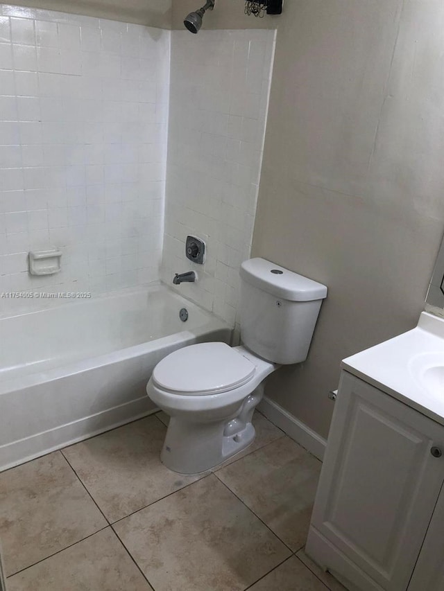 full bath featuring tile patterned flooring, shower / tub combination, vanity, and toilet