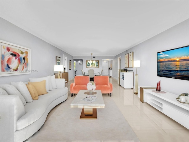 living area with light tile patterned floors